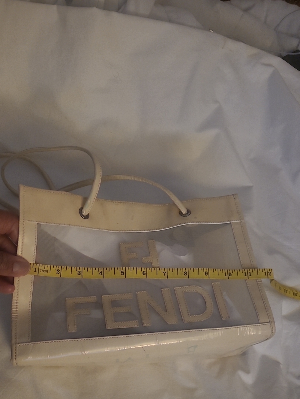 Fendi Cream Clear Logo Tote Bag - Picture 6 of 8